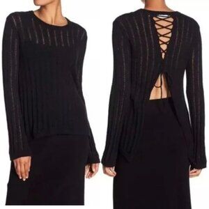 $345 A.L.C. Black Knit Stripe LS Sweater Lace Up Miguel Top size XS